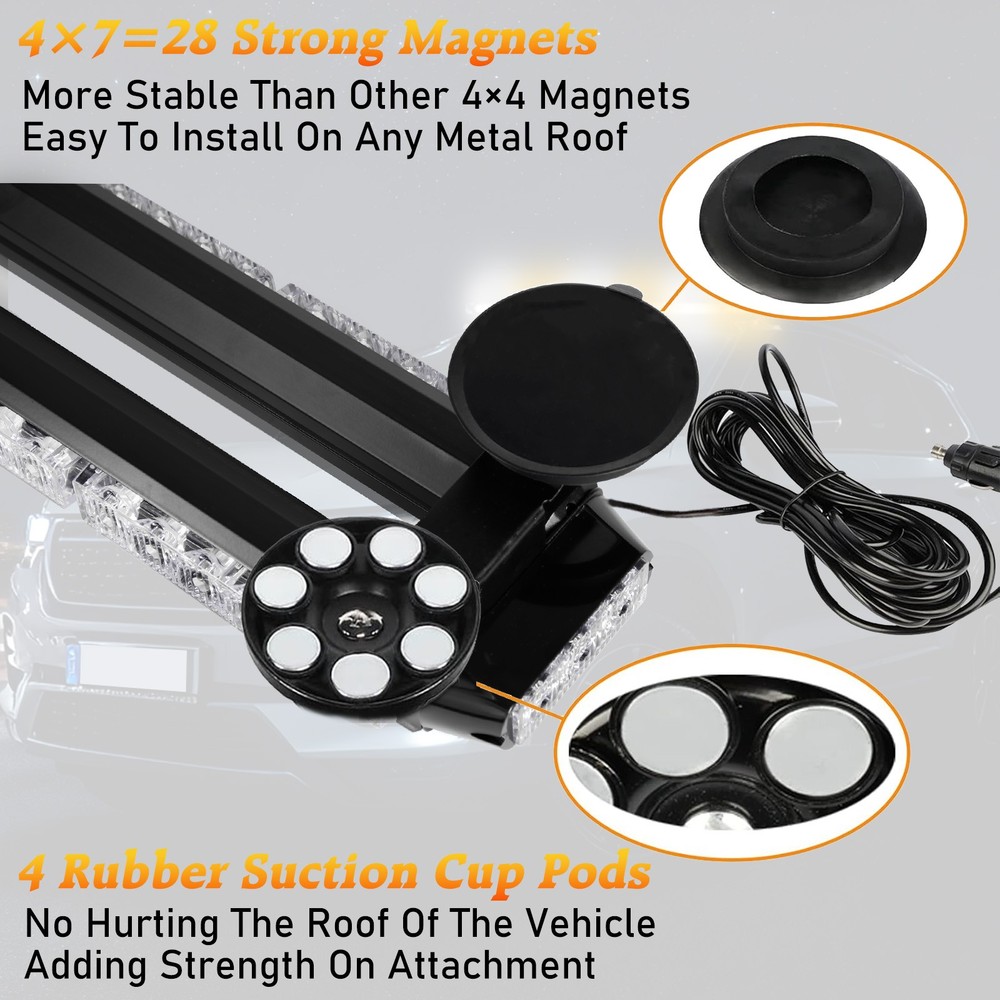78 LED Amber/White Rooftop Double Side Emergency Strobe Warning Light Bar