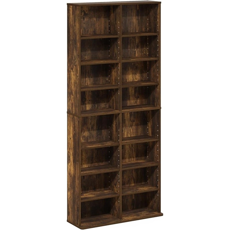 Wood Media Storage Rack Adjustable DVD CD Organizer Easy Assembly Space Saving
