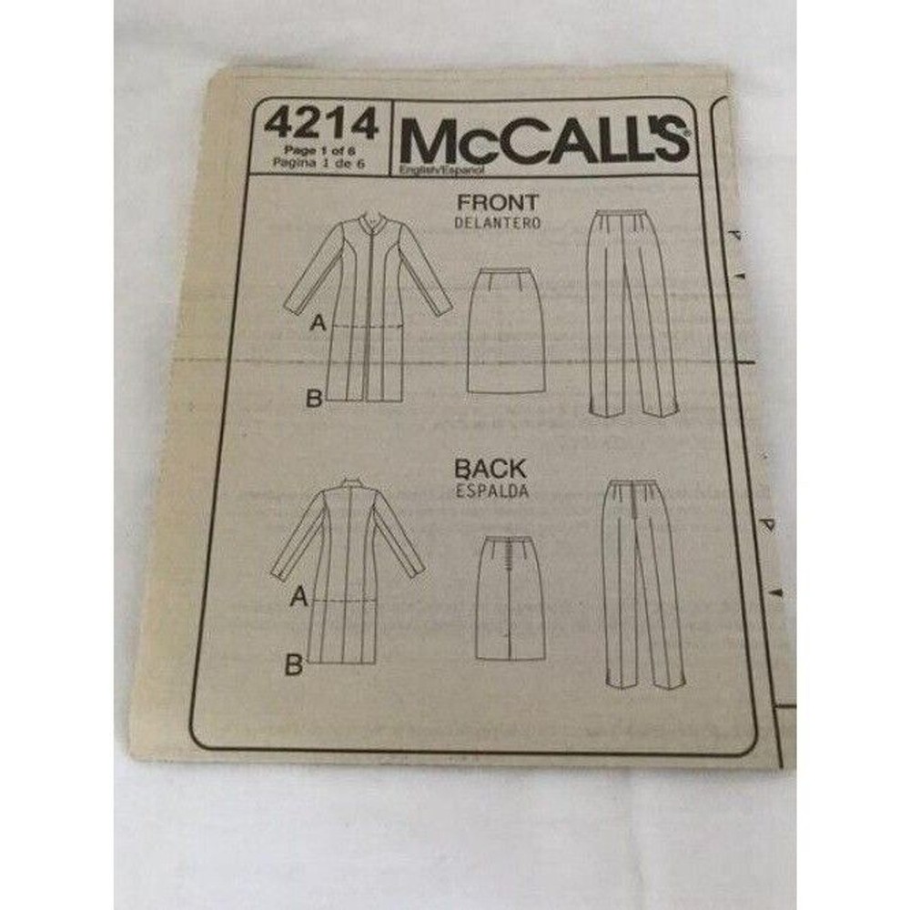 #4214 McCalls Womens suit sewing pattern size 6-12