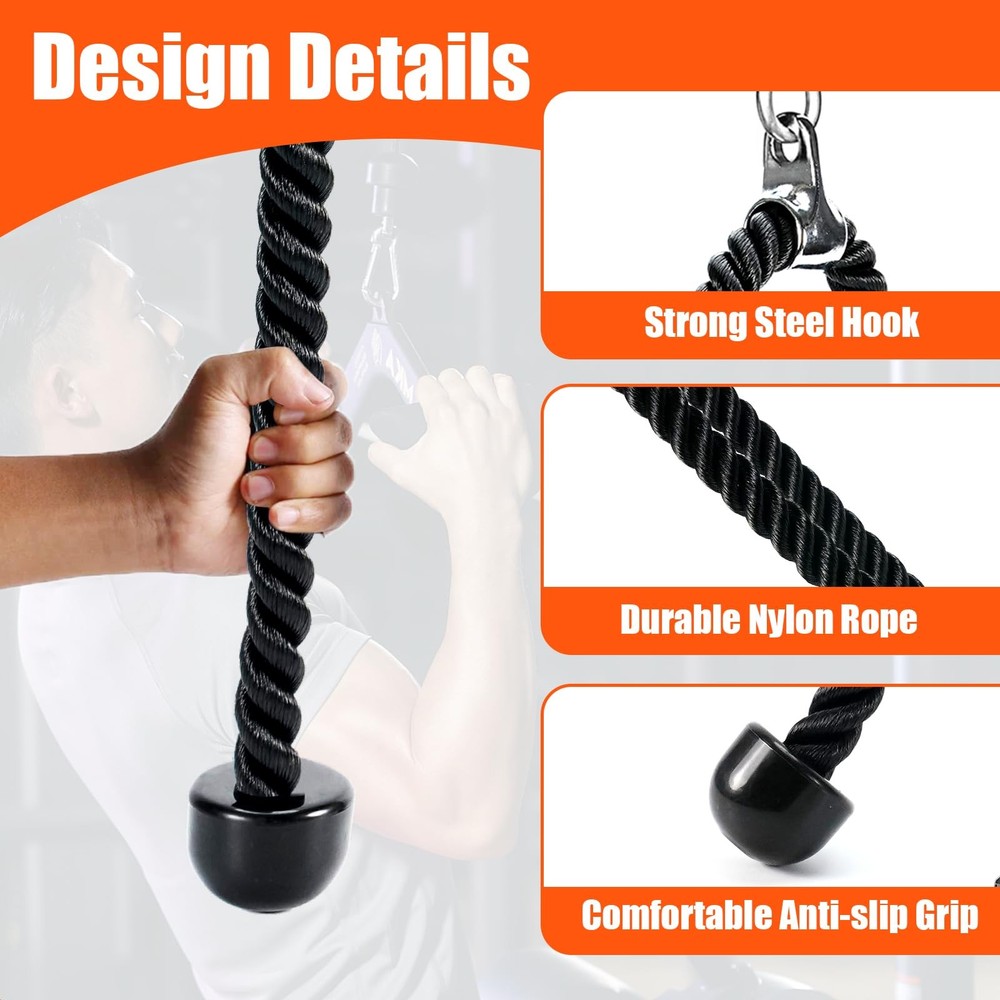 Long Tricep Pull Down Rope Exercise Tricep Rope 55 inch Pull Down Rope with L...