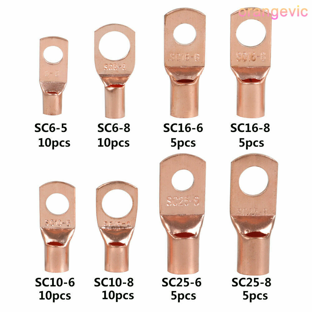 260PC Heavy Duty Wire Lugs Battery Cable Tinned Copper Eyelets SC Ring Terminals