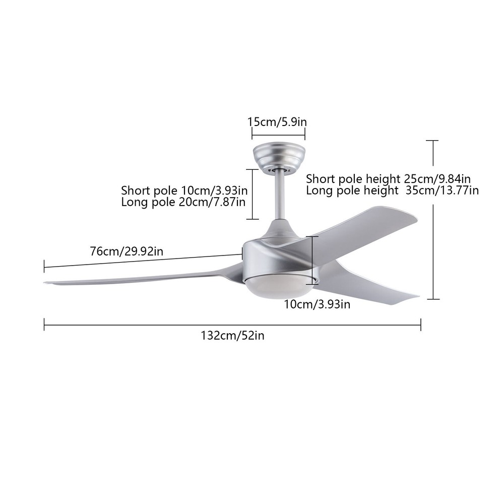 52 Inch Modern Ceiling Fan Light Silver Ceiling Fan Light With Remote Control