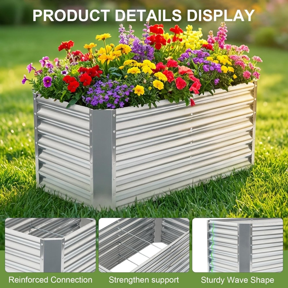 4x2x2ft (2 Pack) Raised Garden Bed - Galvanized Deep Root Planter Boxes Outdo...