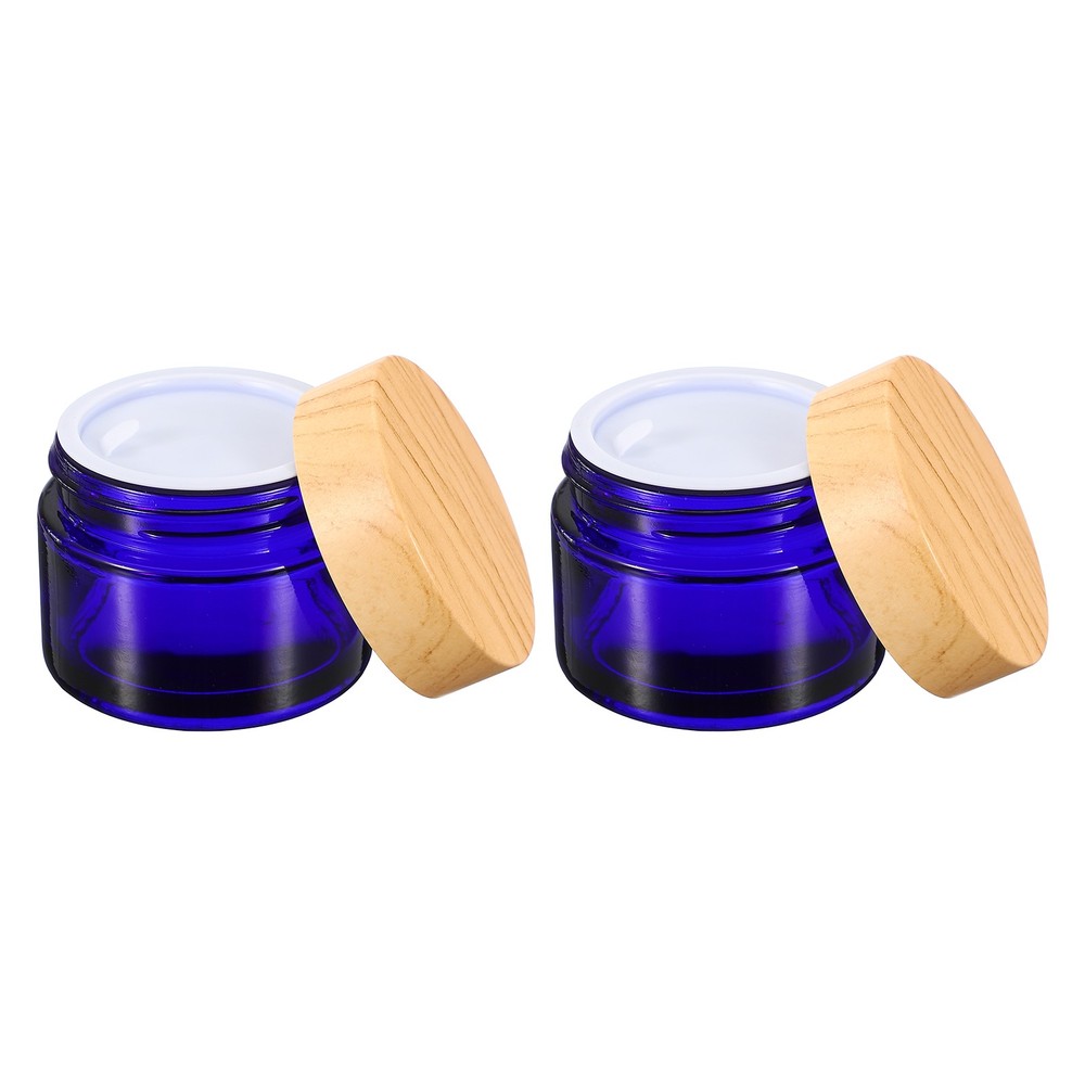 2 Pcs Empty Cosmetic Containers 50g/1.76oz Glass Jar with Leakproof Lids, Blue