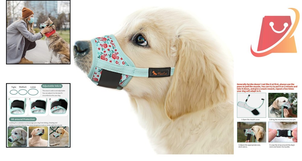 Dog Muzzle Soft Nylon Breathable Adjustable Loop Small Medium Large Pets