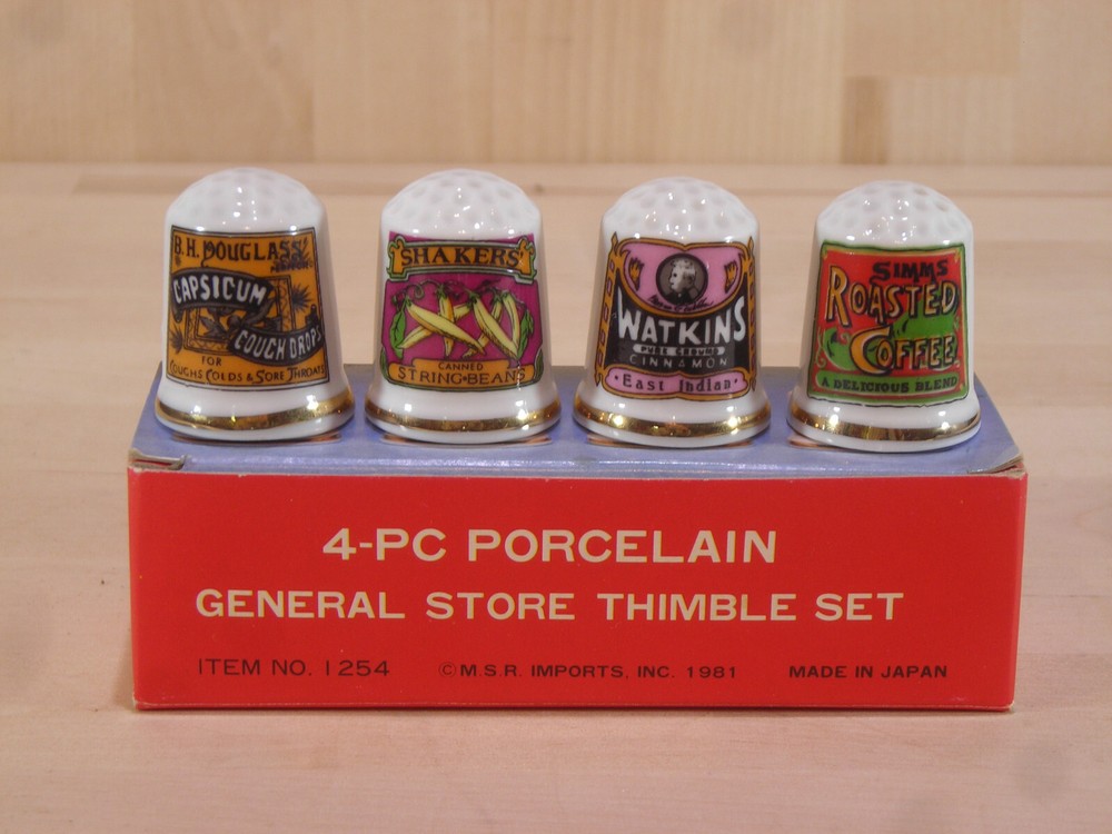 Vintage 4 Pc Thimble Set General Store Porcelain Thimbles