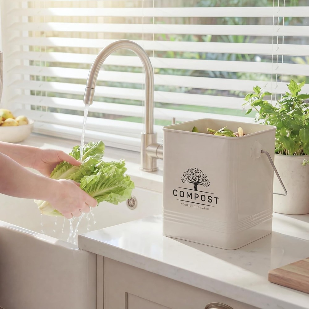 Kitchen Compost Bin, 1.7 Gallon Countertop Compost Bin with Lid, Indoor Compost