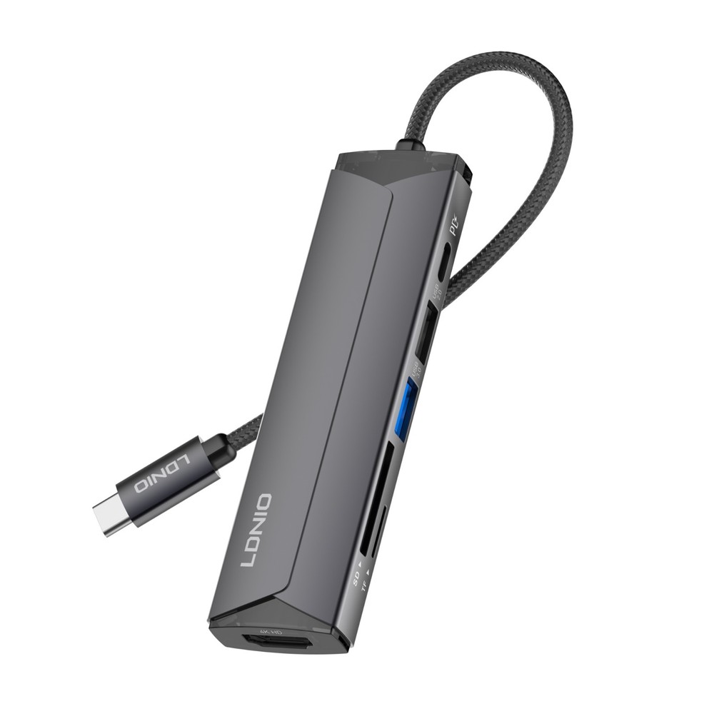 6 in 1 USB-C Multi-function Docking Station PD100W Type-C HDMI SD TF, 2x USB-A