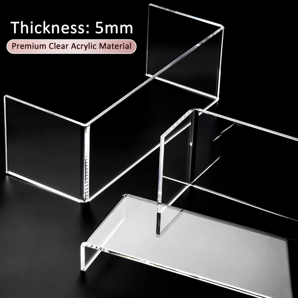 1 Set Large Acrylic Clear Display Risers, 3 Sizes 12" Rectangular Showcase Co...