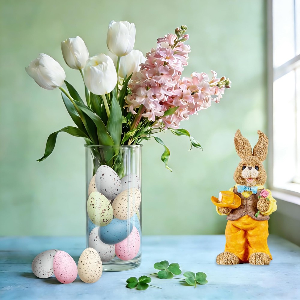24Pcs Easter Speckled Eggs, 2.4'' Plastic Easter Eggs Pastel Faux Chicken Egg...