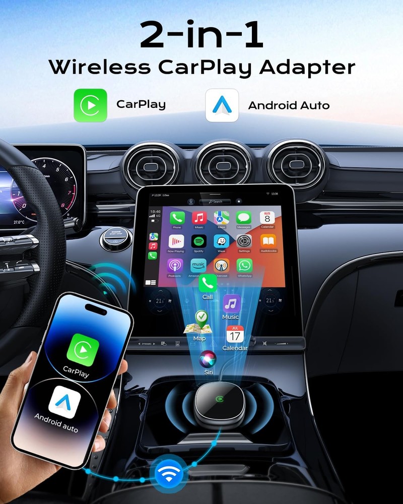 Wireless Carplay Adapter for iPhone Android Auto 2-in-1, Stable, Plug Play ...