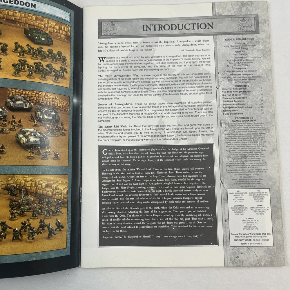 Warhammer 40,000 40K Codex Armageddon 2001 2nd edition Games Workshop sourcebook