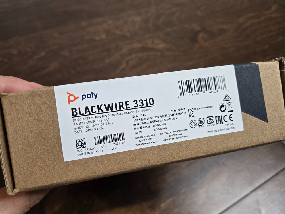 RT NEW Poly Blackwire 3310 Monaural Microsoft Teams USB-C Headset +USB-C/A