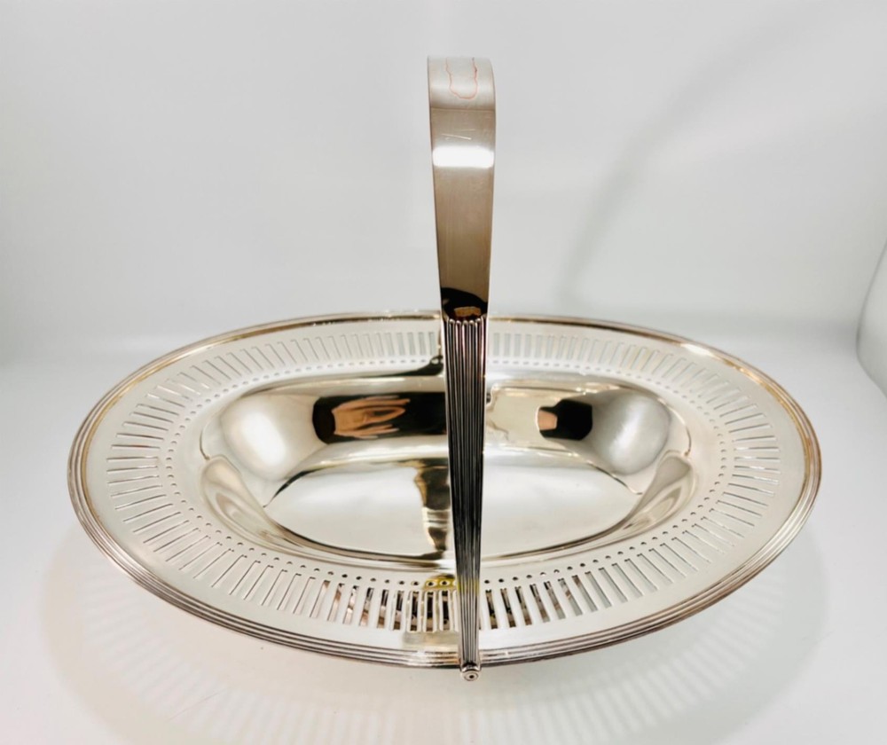 Vintage JC & Co Silver PlateFooted Fruit Cake Bread Basket w/ Handle 13.5" x 10"