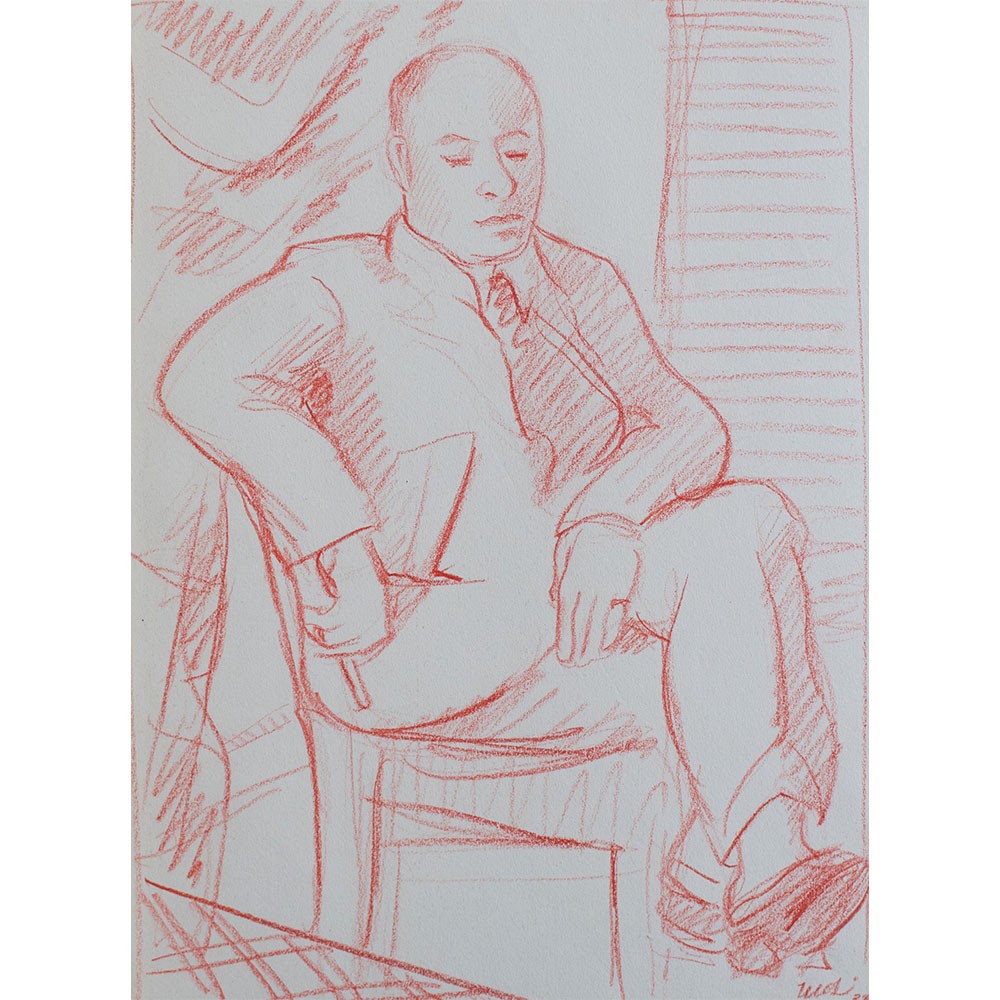 Hellmuth Mueller-Leutert Man Portrait Cigarette Signed Unique Drawing 1932