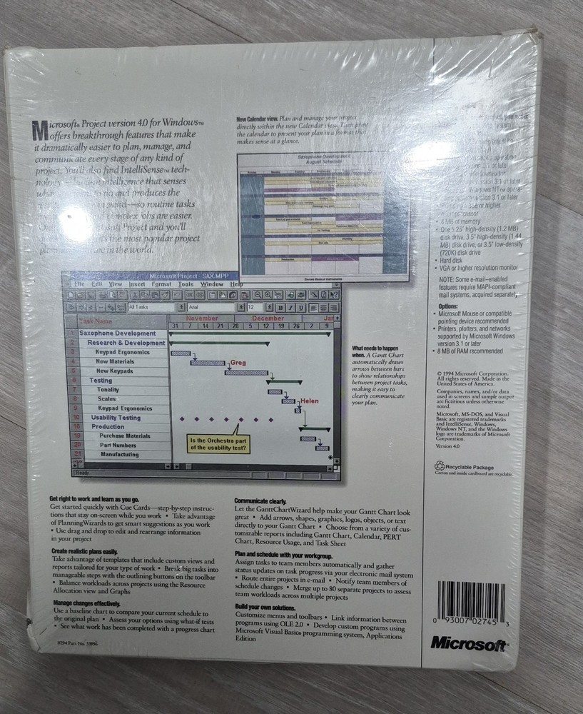 Microsoft Project Version 4.0 – Sealed Vintage Software (Windows 3.x, 1994) NEW