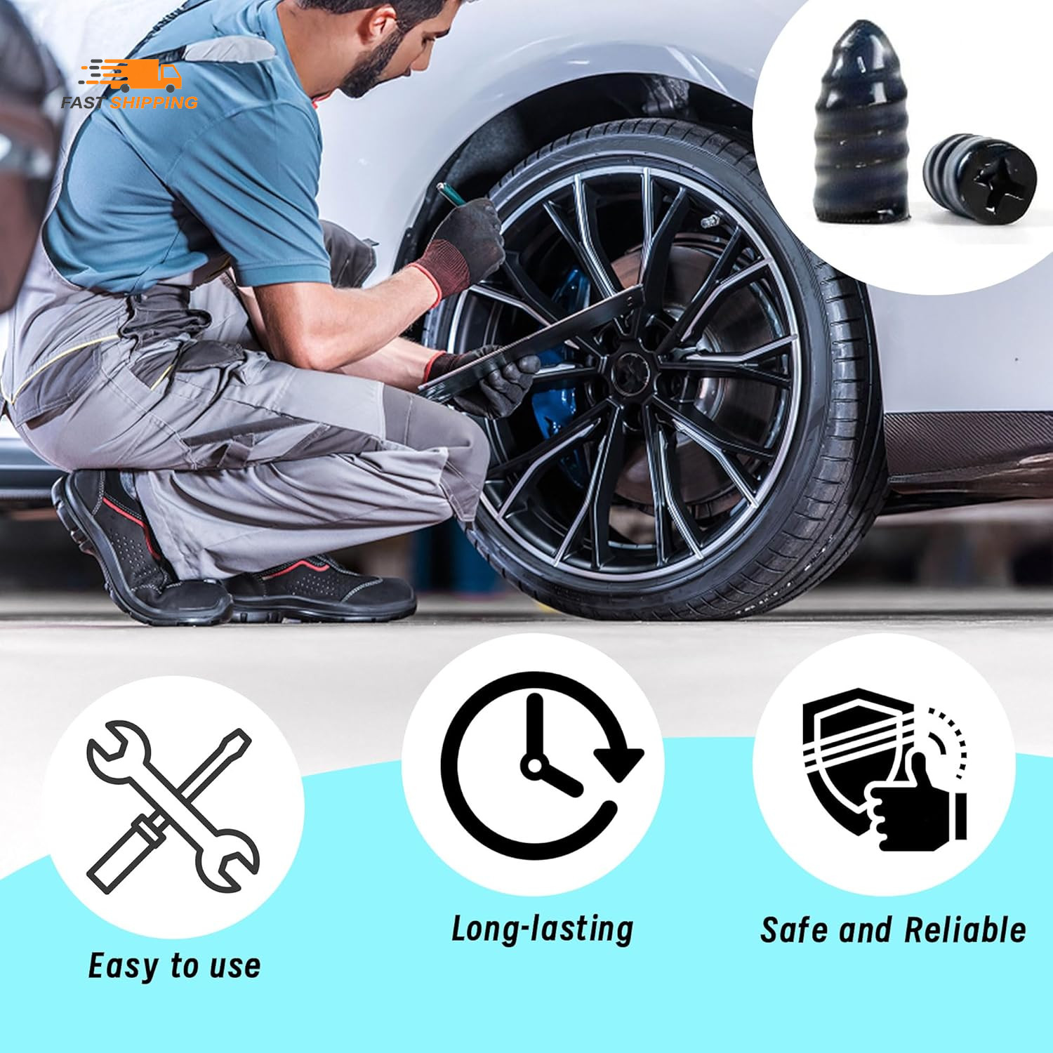 60 PCS Tire Plugs Screw Type, Tubeless Tire Repair Rubber Nail Kit, Quickfix Tir