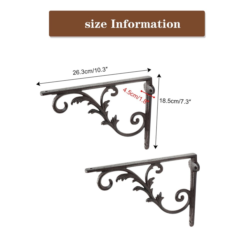 Sungmor Cast Iron Shelf Brackets Rustic Brown Corner Wall Board Support Brackets