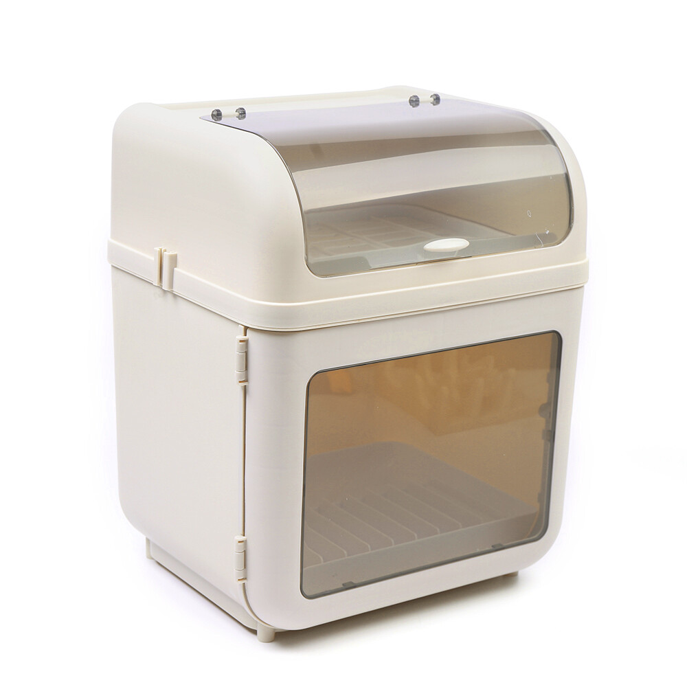Kitchen Tableware 2-Tier Storage Box Cupboard Covered Dustproof Rack Dish Holder