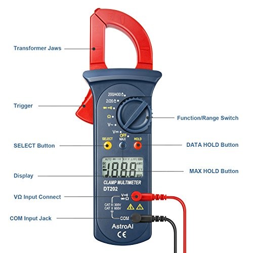 Digital Clamp Meter 2000 Counts, Multimeter Amp Meter with Auto Ranging; Small