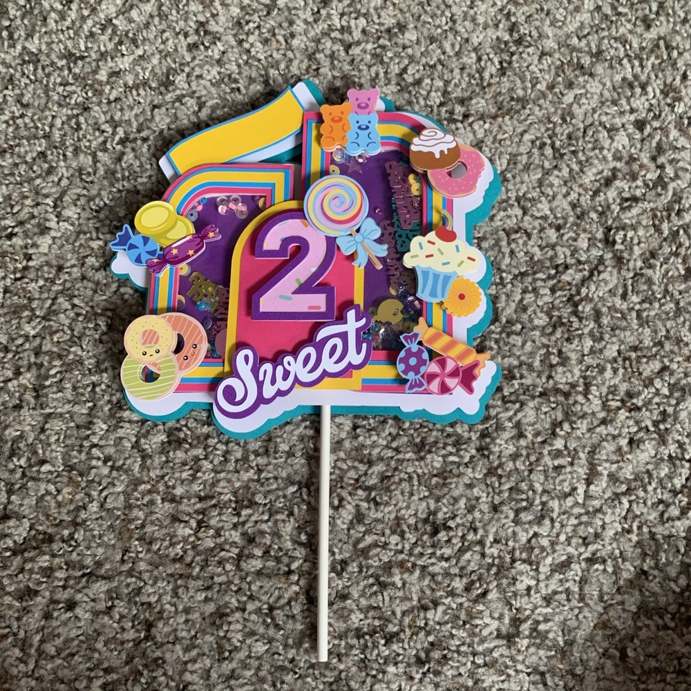 Handmade 3D shaker Cake Topper 2 Sweet Candy Dessert Theme Customize