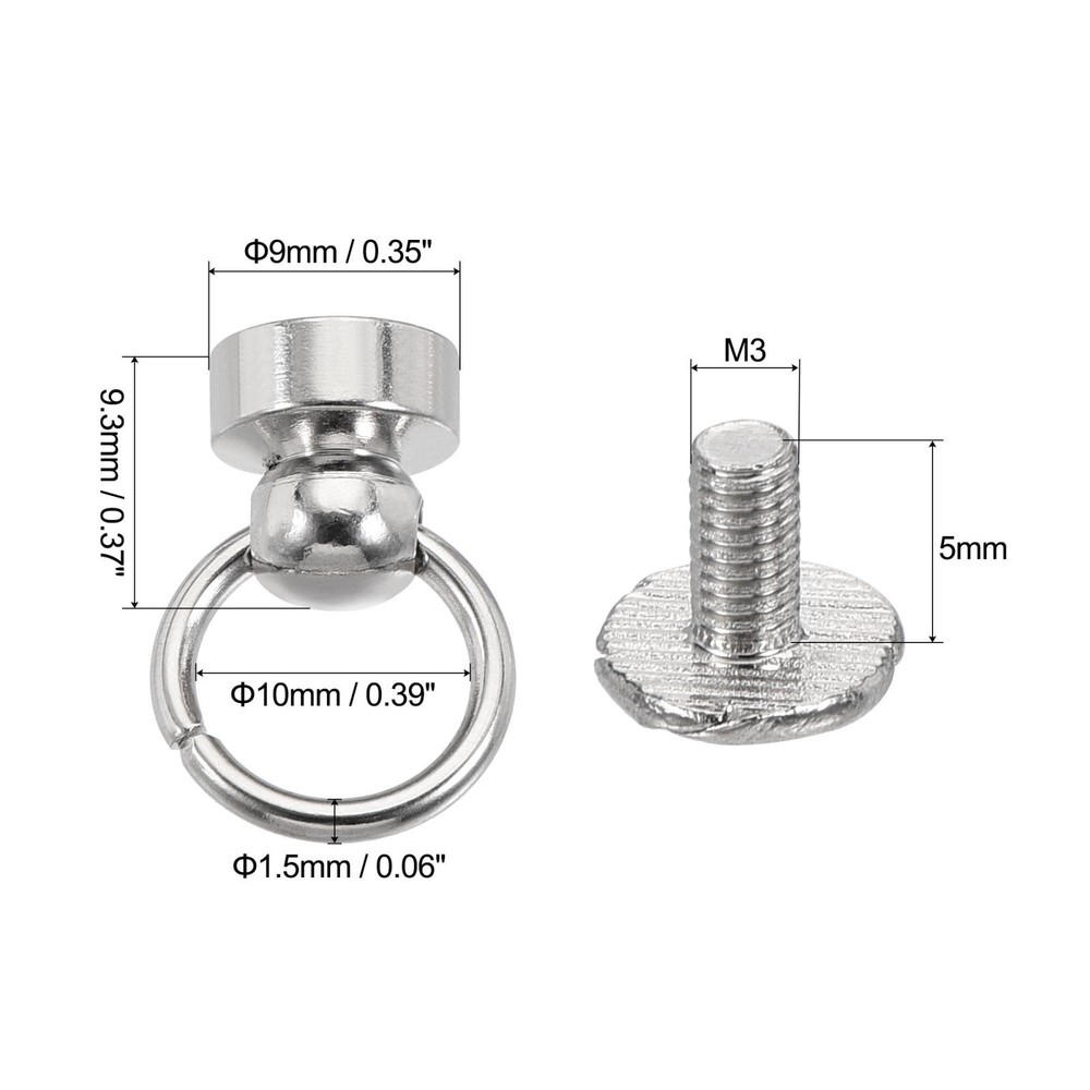 9x9.3mm Pull Ring Rivets Studs Round Head for DIY Brass Silver Tone 6pcs