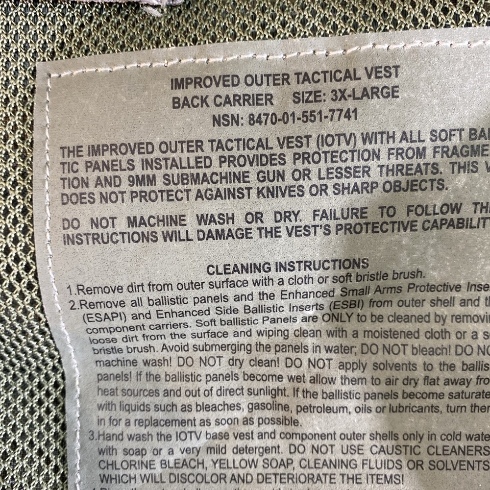 Improved Outer Tactical Vest no inserts Size 3XL NSN: 8470-01-551-7713