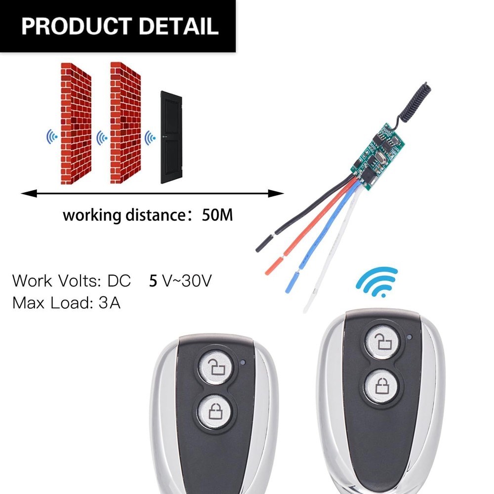 Remote Control Switch DC 5V/12V/24V/30V 3A Mini Wireless Relay Switch,RF Remo...