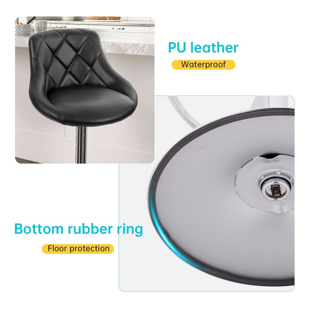 Height Adjustable Swivel Backrest Bar Stool Set PU Leather Black