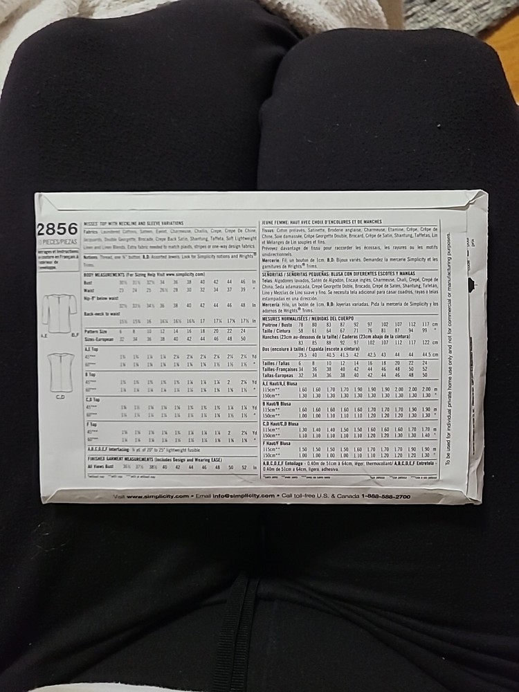 Sewing Pattern 2856 Simplicity Sizes 16 To 24 Misses' Tops