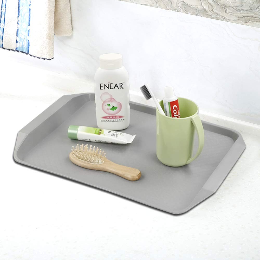 4 Pack Rectangular Plastic Fast Food Trays Cafeteria Serving Grey Beige