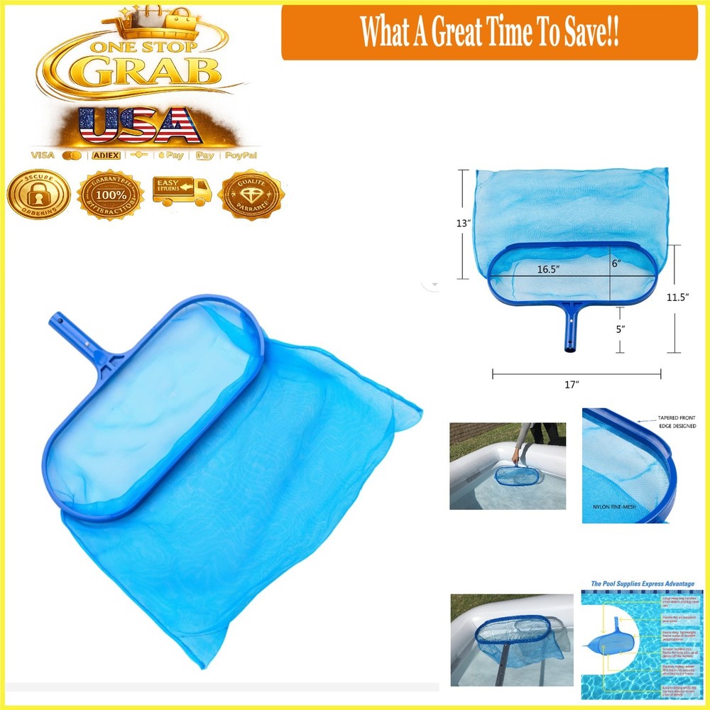 Pool Spa Leaf Skimmer Rake Net Deep Pocket for Pool Debris Removal