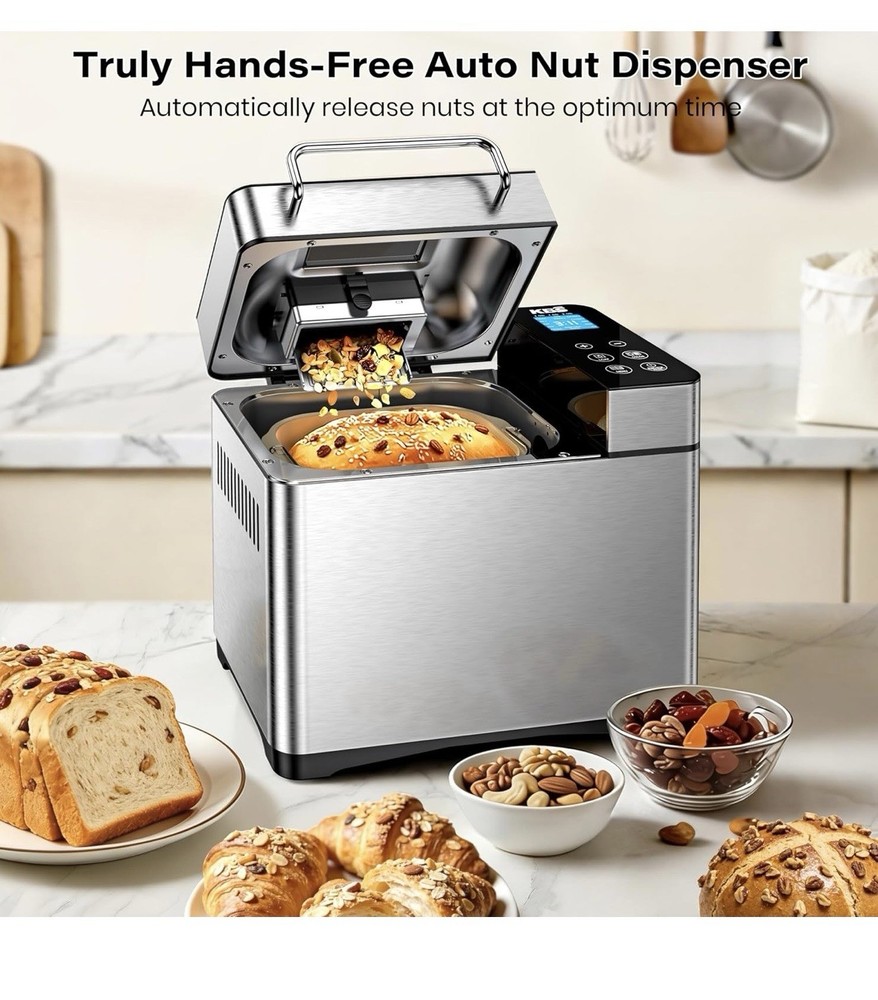KBS MBF-010 Bread Machine 17 Programs Stainless Steel Ceramic Pan Nut Dispenser