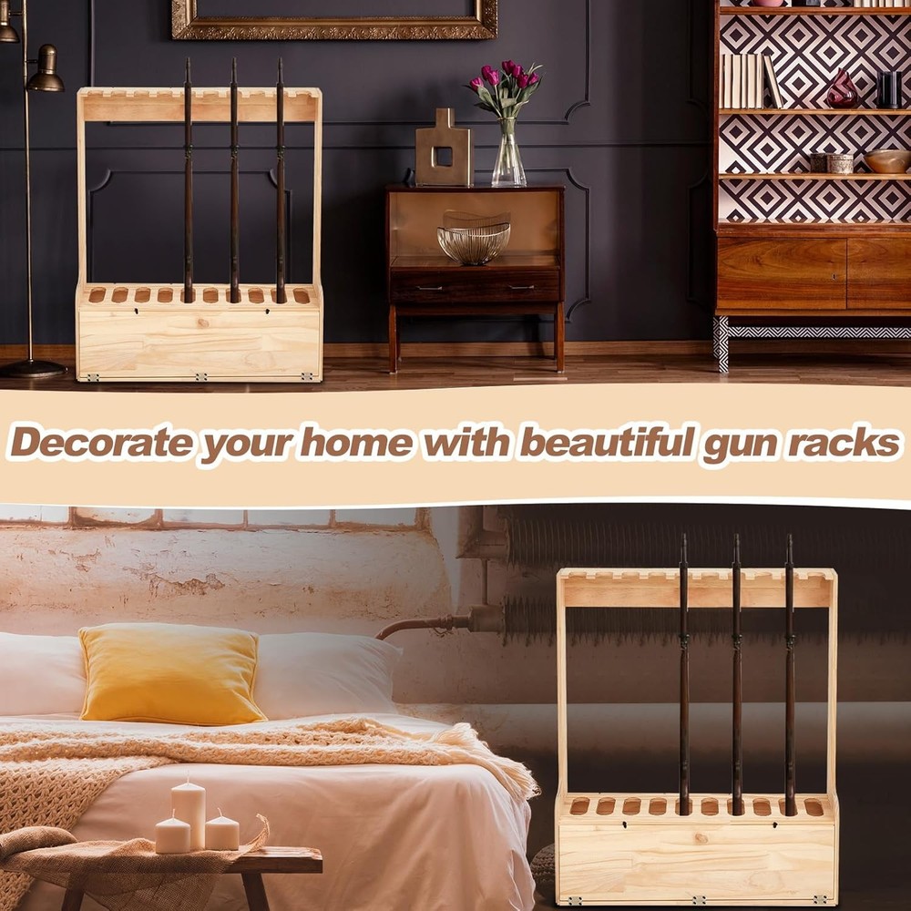 Gun Rack W/ Storage Wood Gun Storage Display Rack Solid Pine Standing Gun
