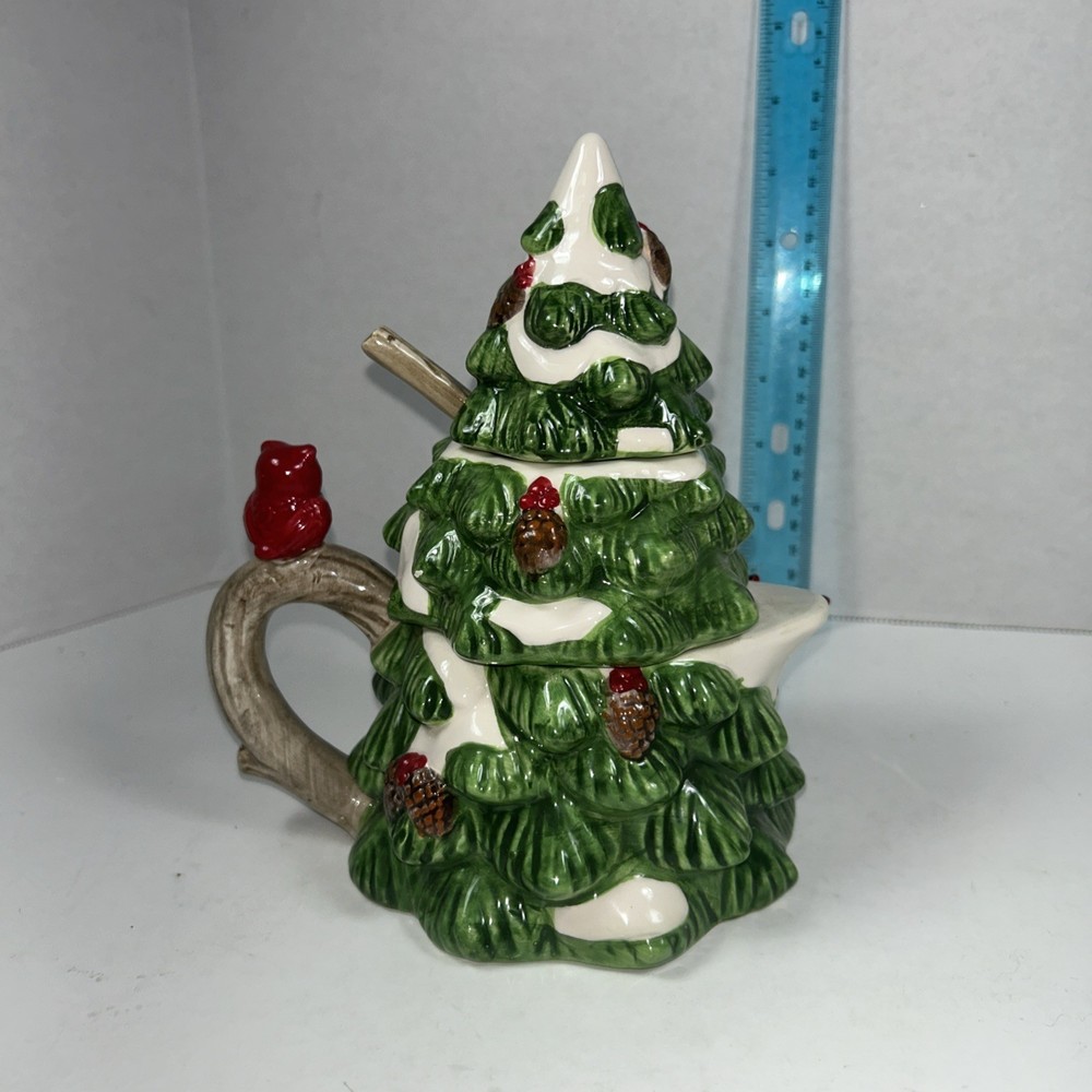 Three tier Christmas tree teapot with spoon