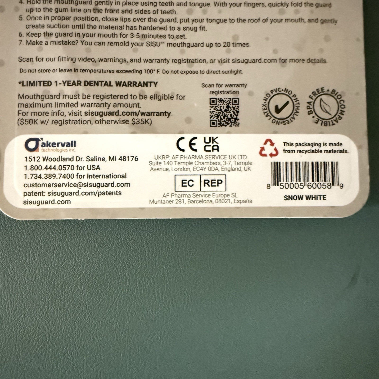 SISU Aero Mouthguard Large Snow White Ultra-Thin Custom Fit Sports Protection