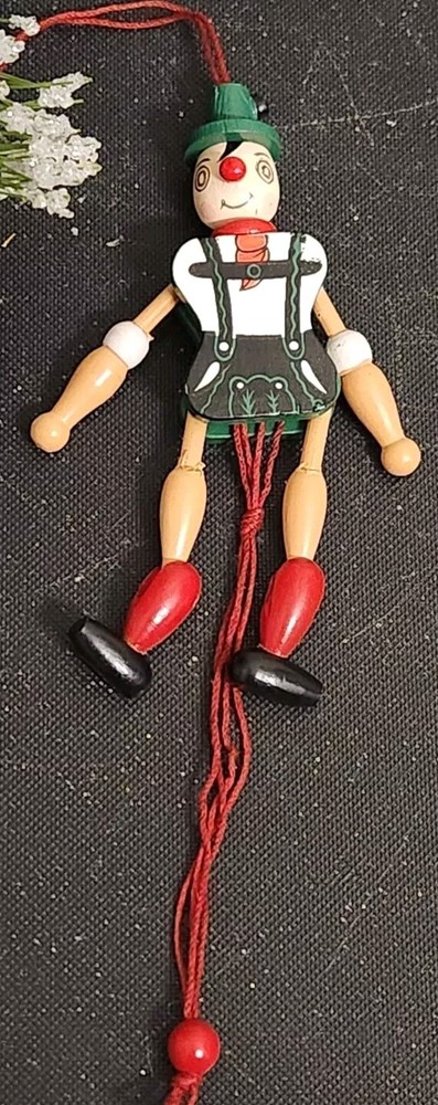 Vtg 1950 Pull String Wooden Puppet M Gschintzer, Austria Jumping Jack Ornament