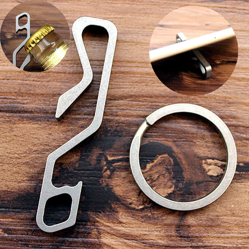 EDC titanium Multifunctional tool Keychain key ring Corkscrew Opener phone stand
