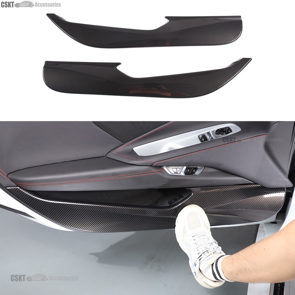 Fits 2020-26 Corvette C8 inner Door Bottom Anti Kick ABS Carbon Fiber Trim Cover