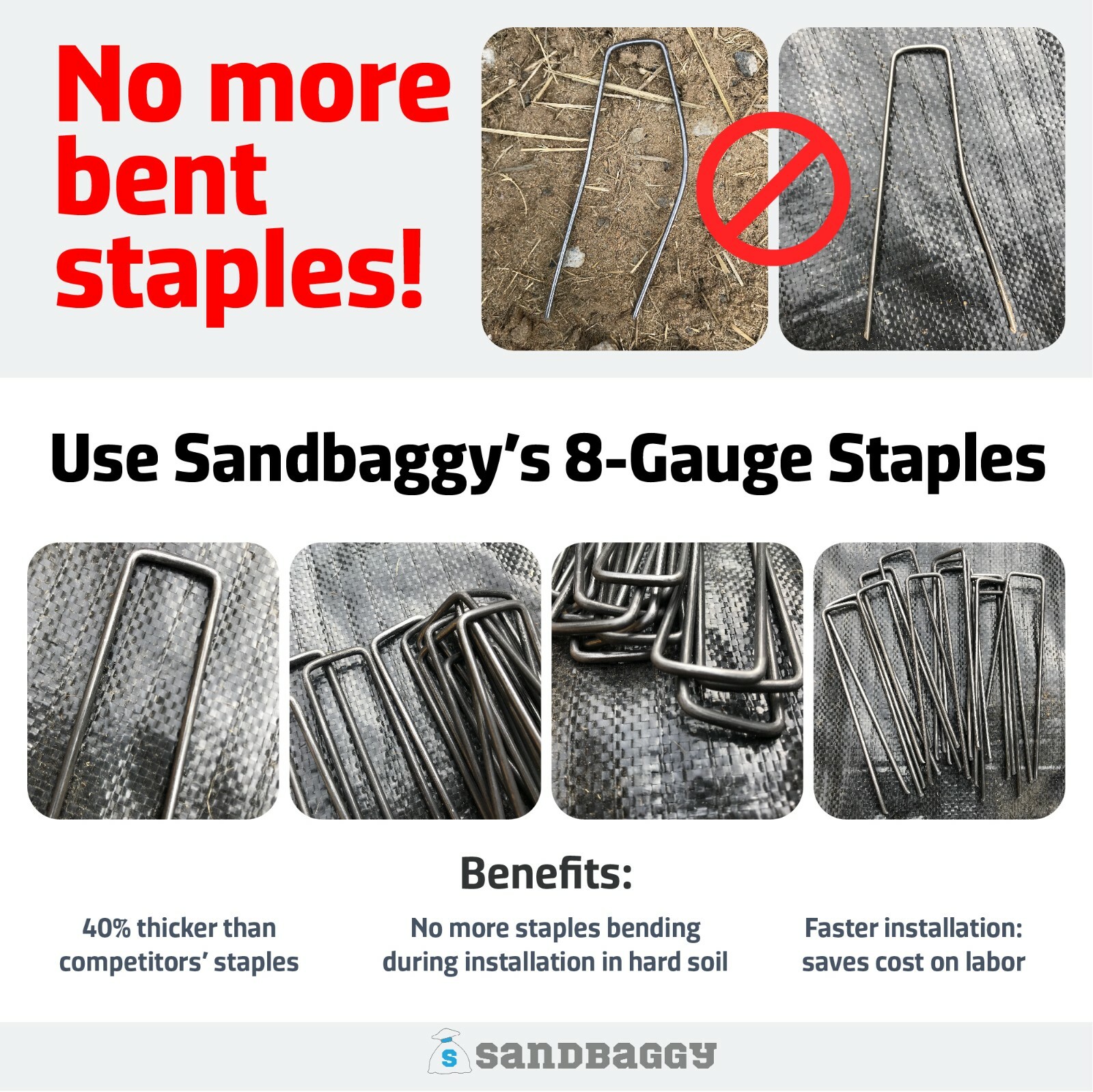 Sandbaggy 8 GAUGE Landscape Staples - 40% Thicker - SOD Staples Garden Stakes