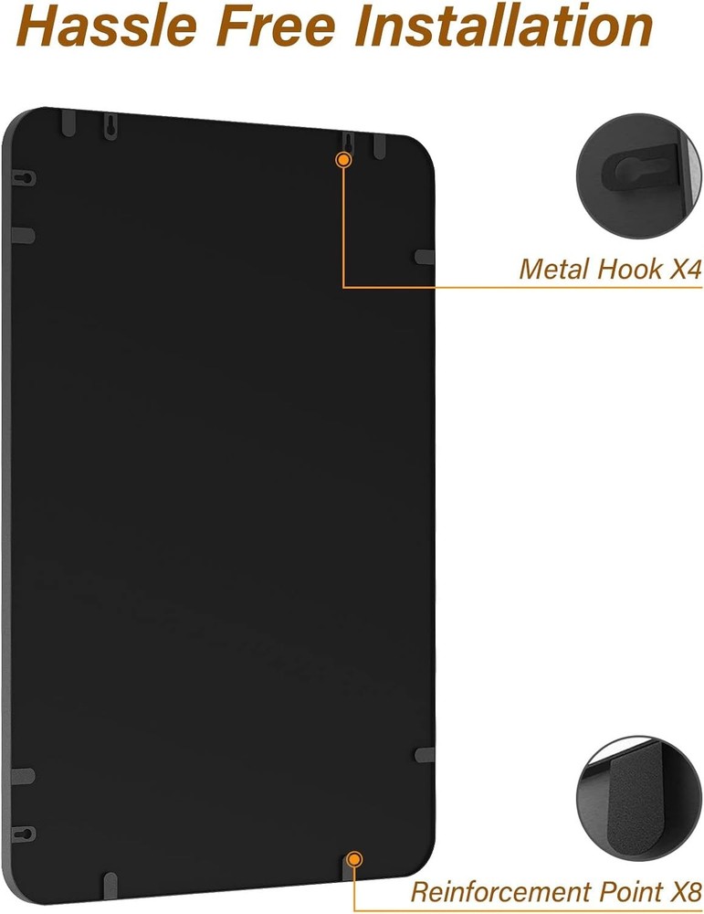 USHOWER Black Bathroom Mirror 24x36" Metal Frame Rectangle Vanity Wall Mirror