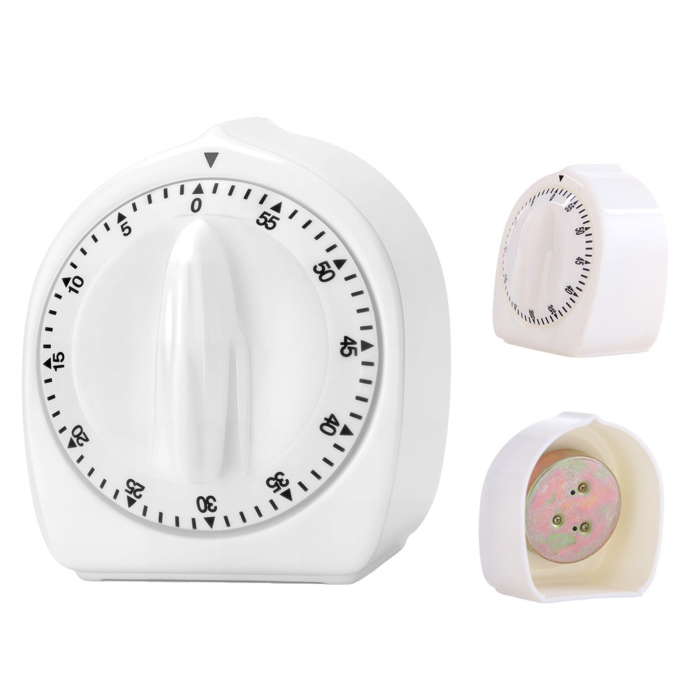 60-Minute Wind-Up Mechanical Timer Loud Alarm Visual Countdown White