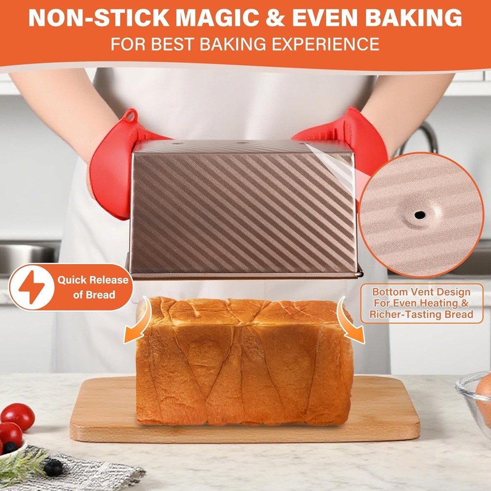Pullman loaf pan two pack with lids nonstick bread baking set