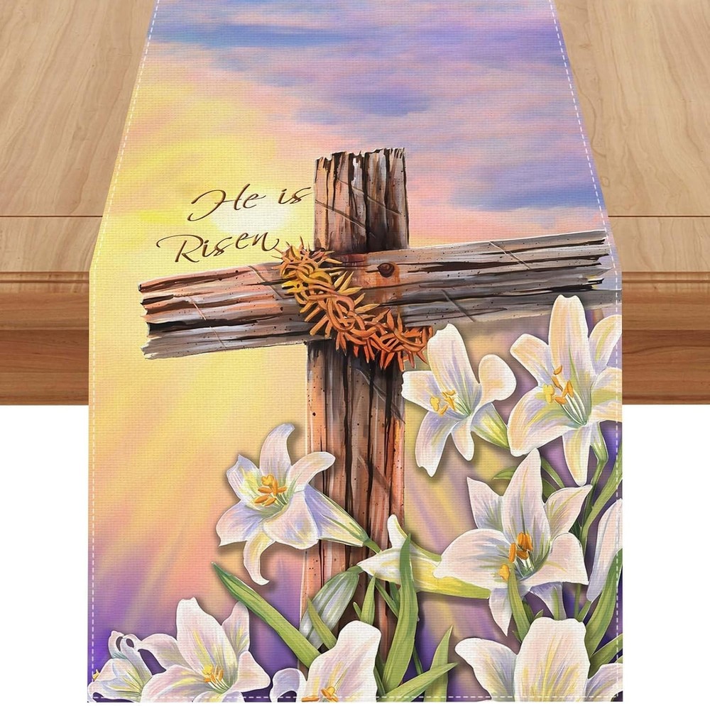 He is Risen Easter Table Runner Religious Jesus Easter Spring Summer Home Kitche