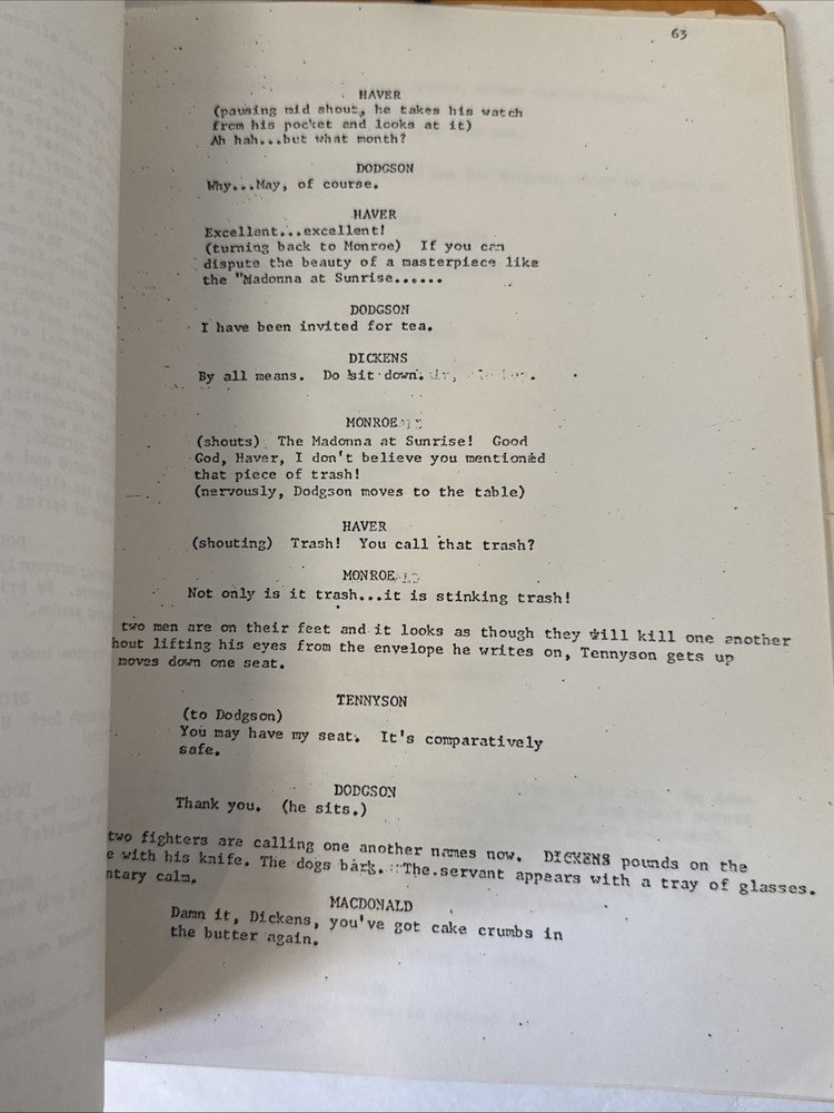 1985 “Dreamchild”Lewis Carroll Movie Script - Musical Version- Studio Copy-