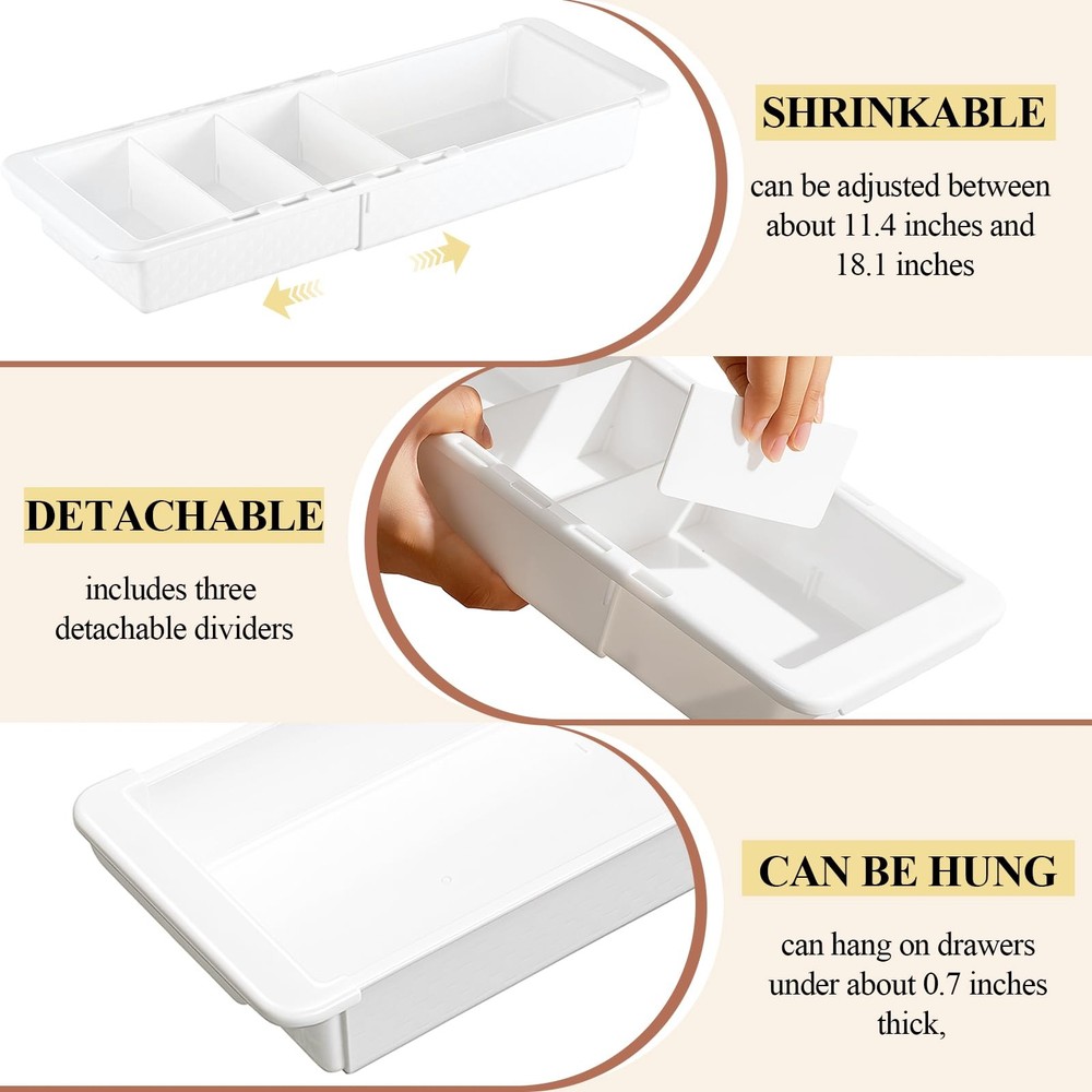 Adjustable Drawer Organizer 3-Pack, 11.4"-18.1", Deep, Expandable Storage Bins