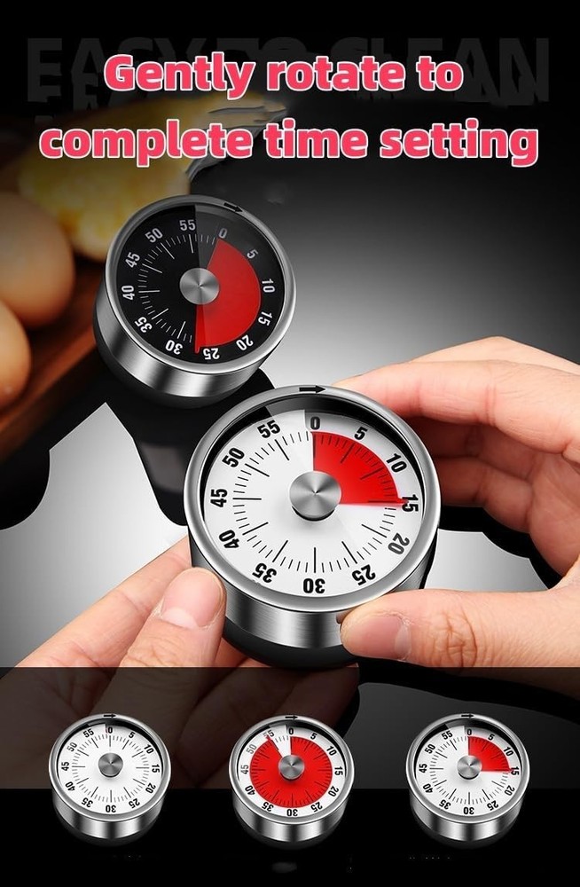 Versatile Magnetic Kitchen Timer - 60-Minute Countdown Stainless Steel Design
