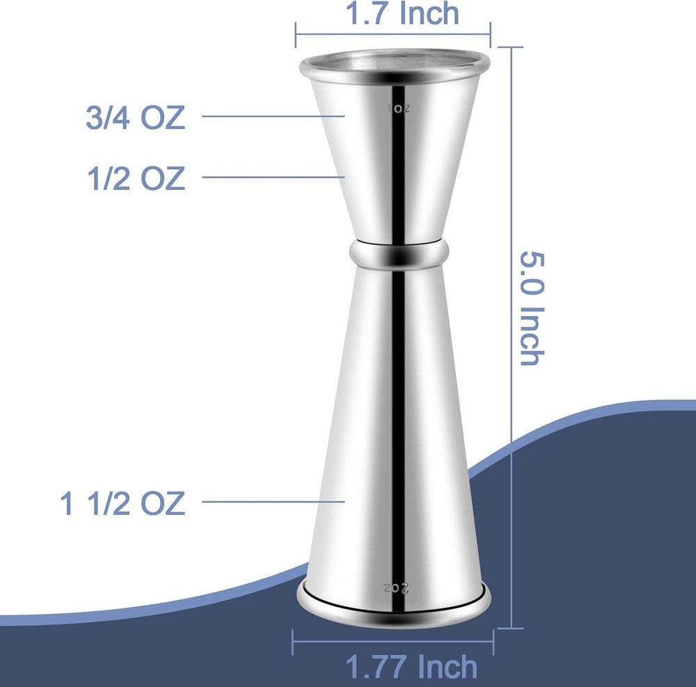 Stainless Steel Double Jigger Measuring Cup 2 Oz 1 Oz Cocktail Tool Silver
