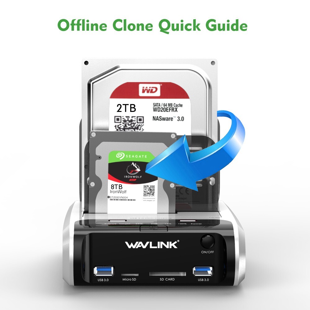 USB 3.0 to SATA 2.5" 3.5" SSD HDD Hard Drive Docking Station SD Card Reader Hub