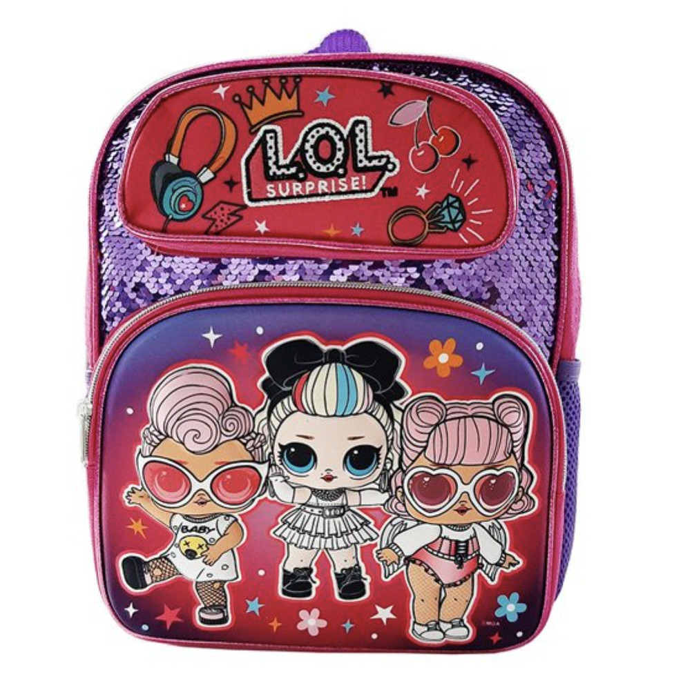 LOL 16" 3D Sequin Backpack With Printed Straps